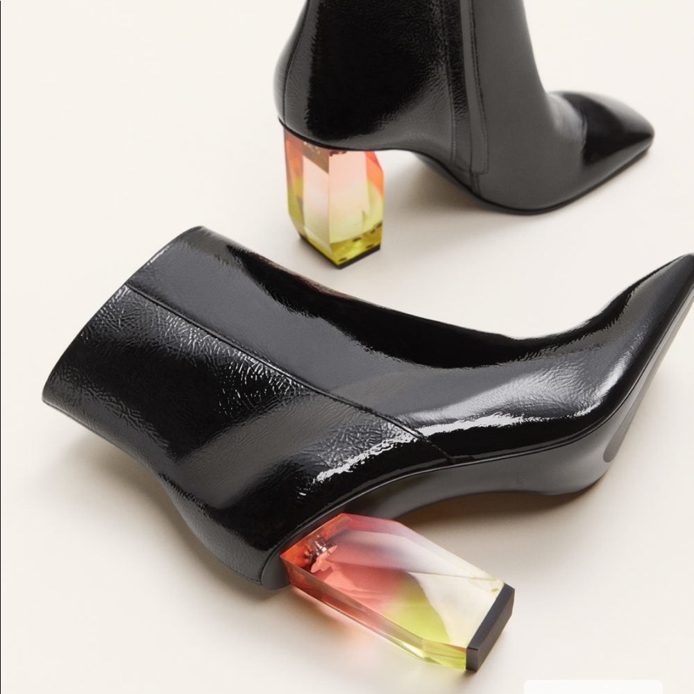 Mango Geometric Heel Patent Leather Ankle Boots